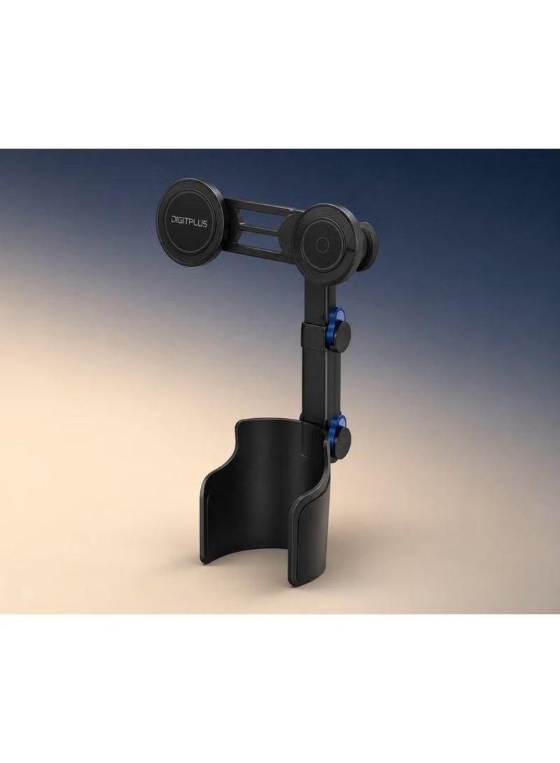 DIGITPLUS DP-H225 Foldable Magnetic Car Cup Holder Phone Mount with 360° Rotation | Dual Magnetic Clip-On Stand | Universal Smartphone Holder - Image 2