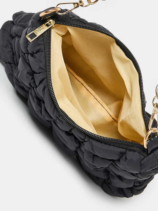 Styli Styli  Quilted Shoulder Bag with Detachable Strap and Zip Closure