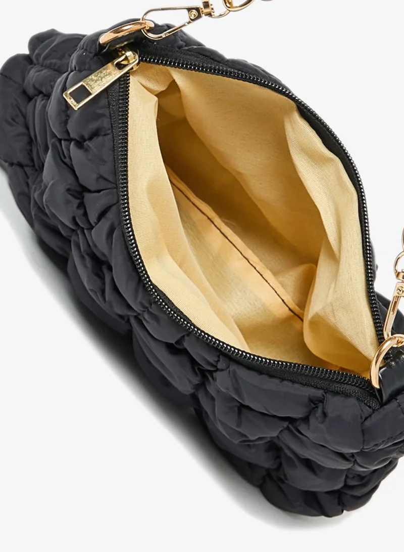 Styli Styli  Quilted Shoulder Bag with Detachable Strap and Zip Closure