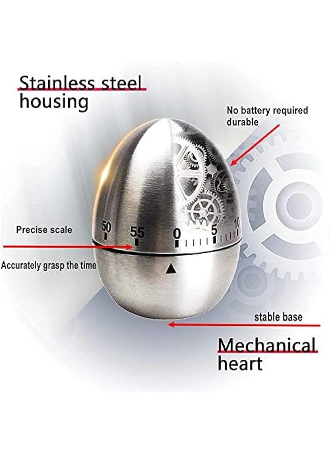 Kitchen Egg Timers for Boiling Eggs Mechanical Kitchen Timer Rotating Alarm with 60 Minutes Stainless Steel Visual Countdow Waterproof Timer for Cooking Exercise Learning Cosmetic Applications Bakin