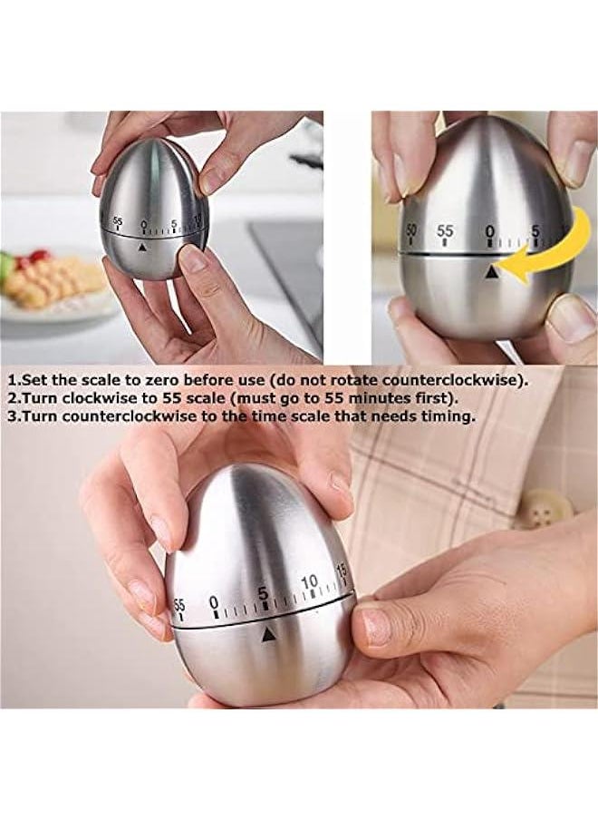 Kitchen Egg Timers for Boiling Eggs Mechanical Kitchen Timer Rotating Alarm with 60 Minutes Stainless Steel Visual Countdow Waterproof Timer for Cooking Exercise Learning Cosmetic Applications Bakin
