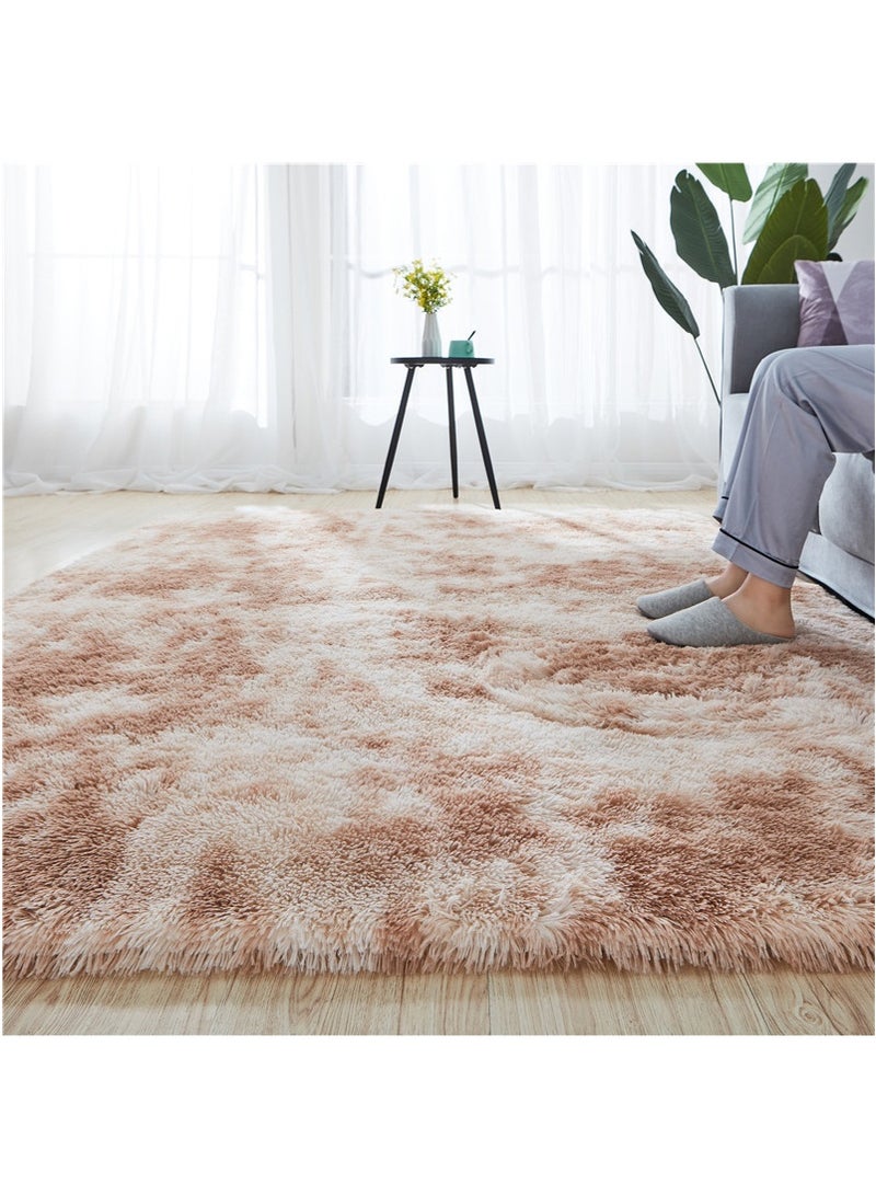 TAPIT 160x200cm Home Shaggy Area Rug for Bedroom Bedside Living Room, Washable Carpet Mat for Sofa Coffee Table, Bay Window Long Furry Carpet, Bedside Non-Slip Plush Floor Mat (Khaki) - Image 1