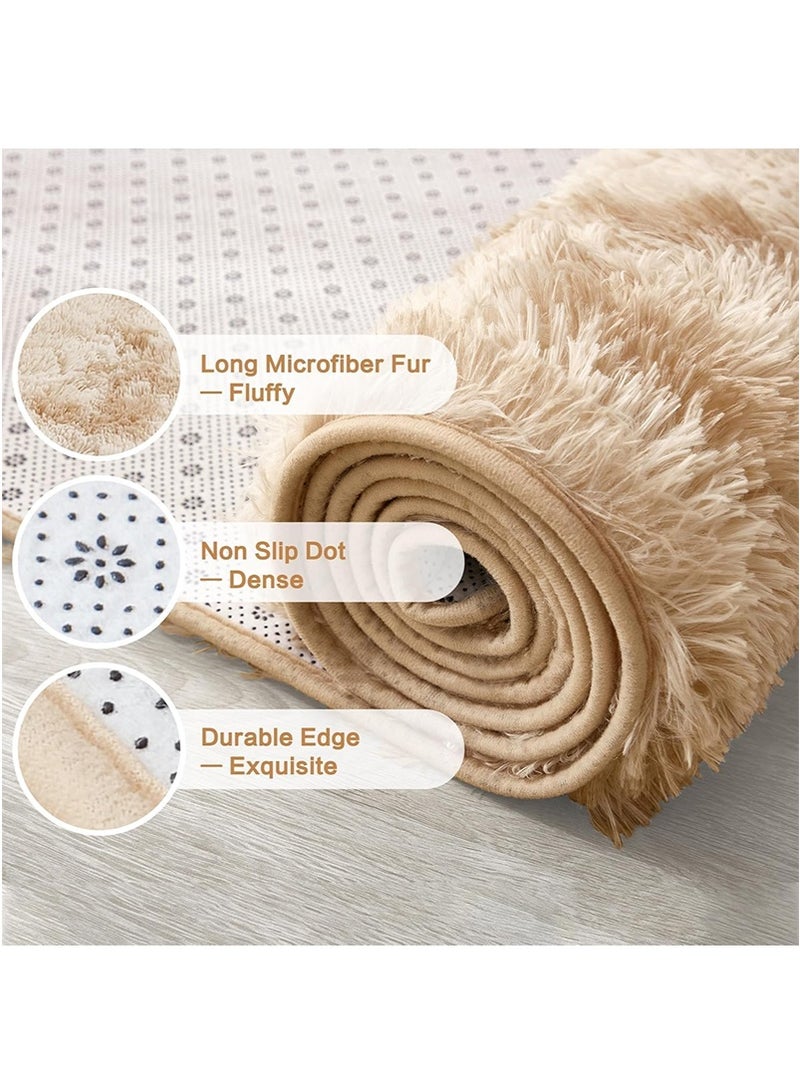 TAPIT 160x200cm Home Shaggy Area Rug for Bedroom Bedside Living Room, Washable Carpet Mat for Sofa Coffee Table, Bay Window Long Furry Carpet, Bedside Non-Slip Plush Floor Mat (Khaki) - Image 5