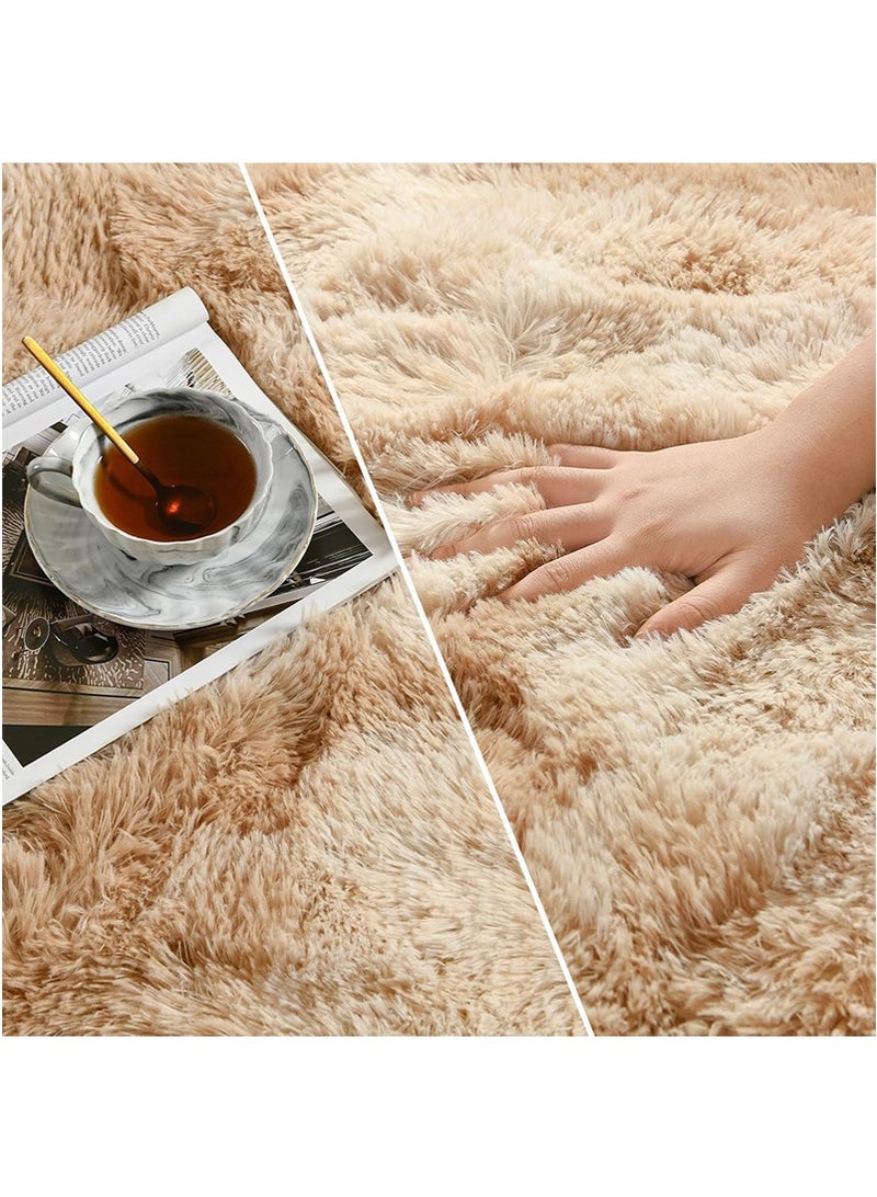 TAPIT 160x200cm Home Shaggy Area Rug for Bedroom Bedside Living Room, Washable Carpet Mat for Sofa Coffee Table, Bay Window Long Furry Carpet, Bedside Non-Slip Plush Floor Mat (Khaki) - Image 4