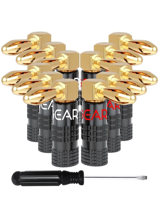 GearIT Right Angle Banana Plugs for Speaker Wire (6 Pairs, 12 Pieces), 90 Degree Pin Plug Type, (Non Conductive Coating) Spring Clips Speaker Banana Jack Terminals (Support 12 AWG to 20 AWG Wires) - Image 1