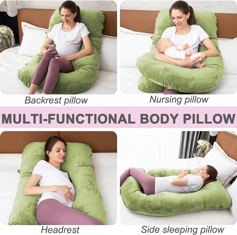 TaiBest U Shaped Full Body Pregnancy Pillow with Removable Cover for Maternity Women,Pregnancy Pillows for Sleeping,Support for Back, Legs, Belly,55 Inch Pregnancy Pillow for Women (Cotton, Grass Green) - Image 4