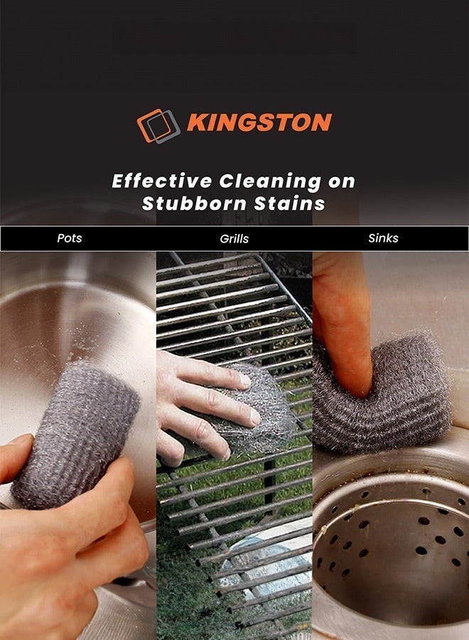 Kingston Heavy Duty Kitchen Steel Wool Scrubber Pack of 24 pieces - Image 2