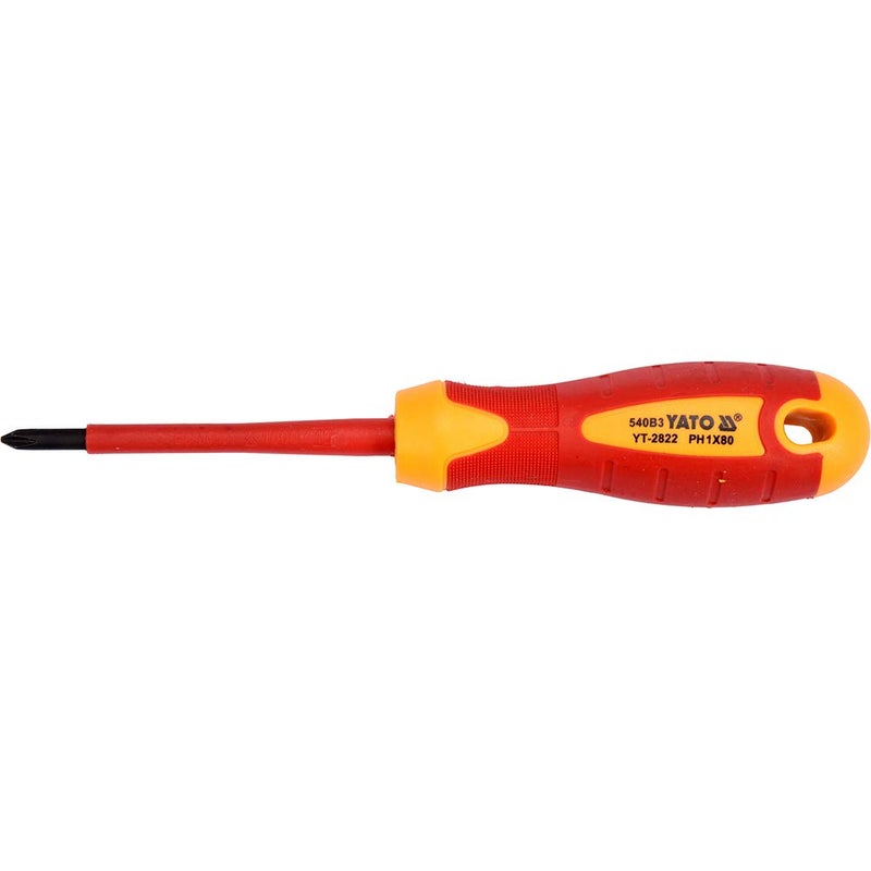 Yato Yato YT-2822 PH1 X 80 mm Screwdriver with 1000V Insulation VDE certified |Screw driver Set for Home|Screw Driver Kit|Industrial Tools|Furniture Tool|Hand Tool|Torx Screwdriver Kit|Carpenter tools, Multicolor - Image 1