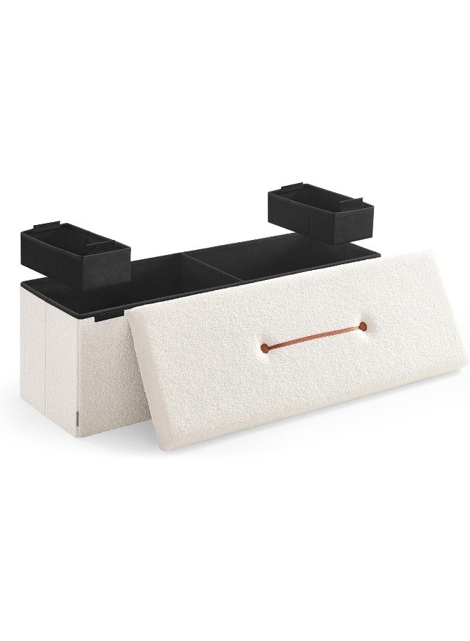 SONGMICS HOME Stool with Storage Space, Foldable Stool, 38 x 110 x 38 cm, Footstool, Bench, Bed Bench, Storage Box, Maximum Load 300 kg, Living Room, Bedroom, Hallway, Cream White - Image 1