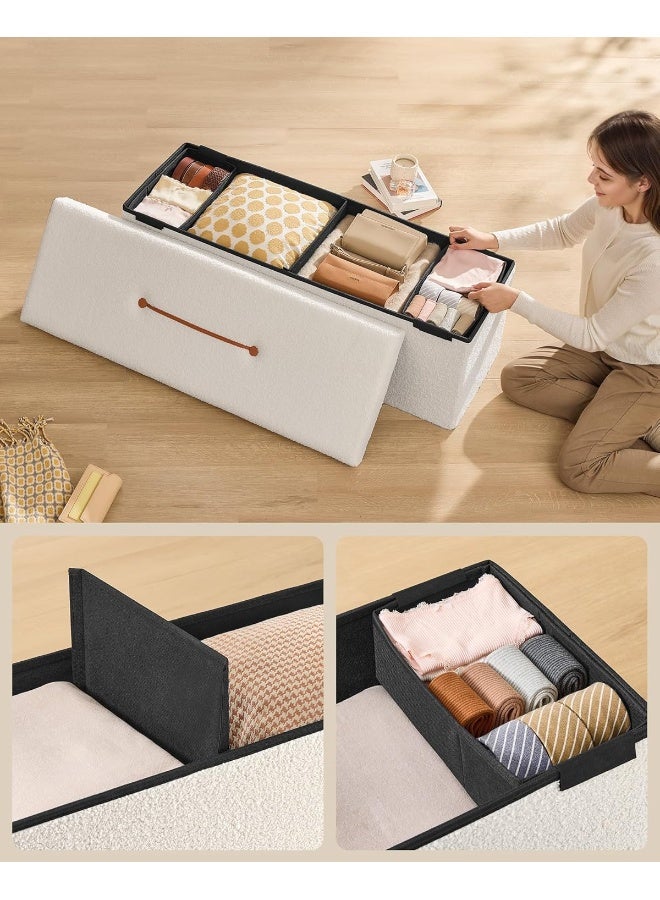 SONGMICS HOME Stool with Storage Space, Foldable Stool, 38 x 110 x 38 cm, Footstool, Bench, Bed Bench, Storage Box, Maximum Load 300 kg, Living Room, Bedroom, Hallway, Cream White - Image 5