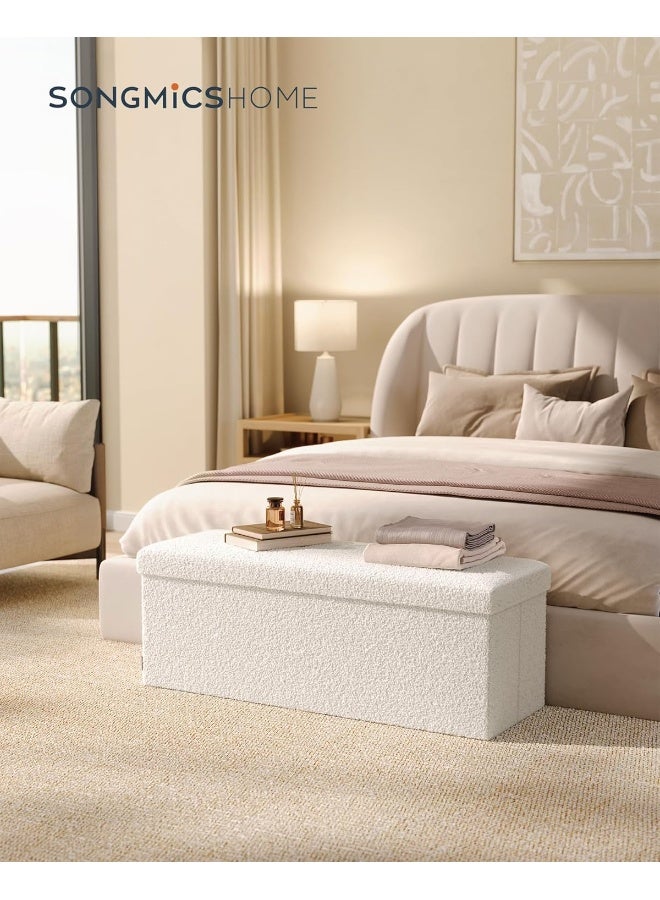 SONGMICS HOME Stool with Storage Space, Foldable Stool, 38 x 110 x 38 cm, Footstool, Bench, Bed Bench, Storage Box, Maximum Load 300 kg, Living Room, Bedroom, Hallway, Cream White - Image 2
