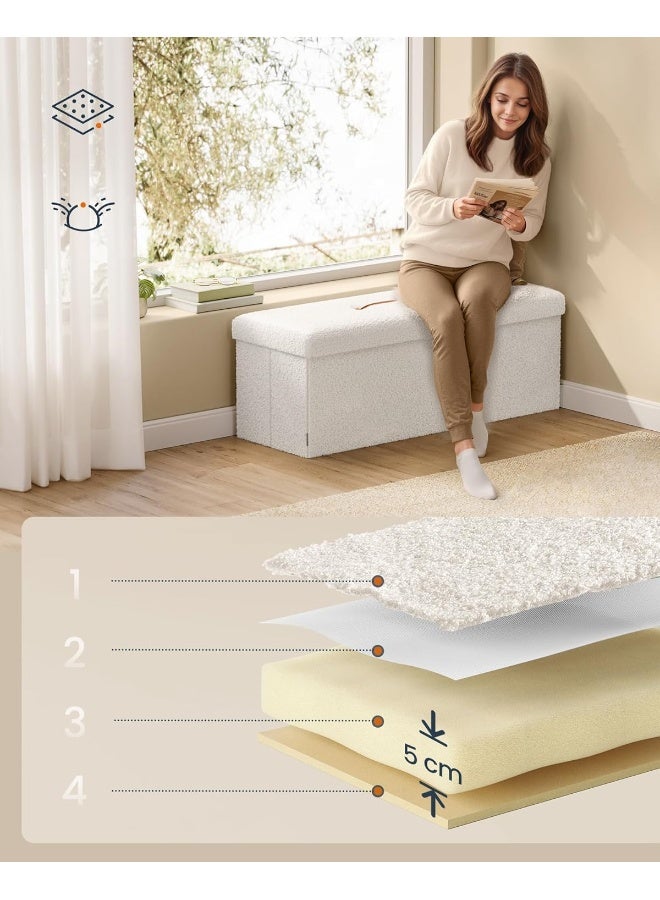 SONGMICS HOME Stool with Storage Space, Foldable Stool, 38 x 110 x 38 cm, Footstool, Bench, Bed Bench, Storage Box, Maximum Load 300 kg, Living Room, Bedroom, Hallway, Cream White - Image 4