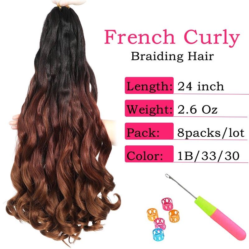 conrora French Curly Braiding Hair 24 Inch 8 Packs - Pre Stretched Bouncy Braiding Hair- Loose Wavy Synthetic Hair Extensions For Black Women (24 inch 8 packs 1B/33/30) - Image 2