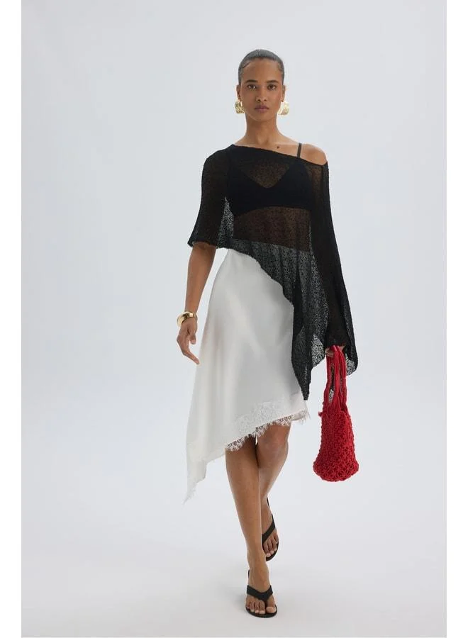 Bohemai Lina Lace Detail White Satin Skirt.