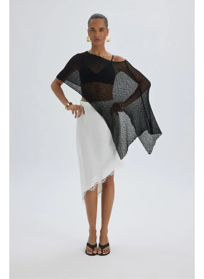 Bohemai Lina Lace Detail White Satin Skirt.