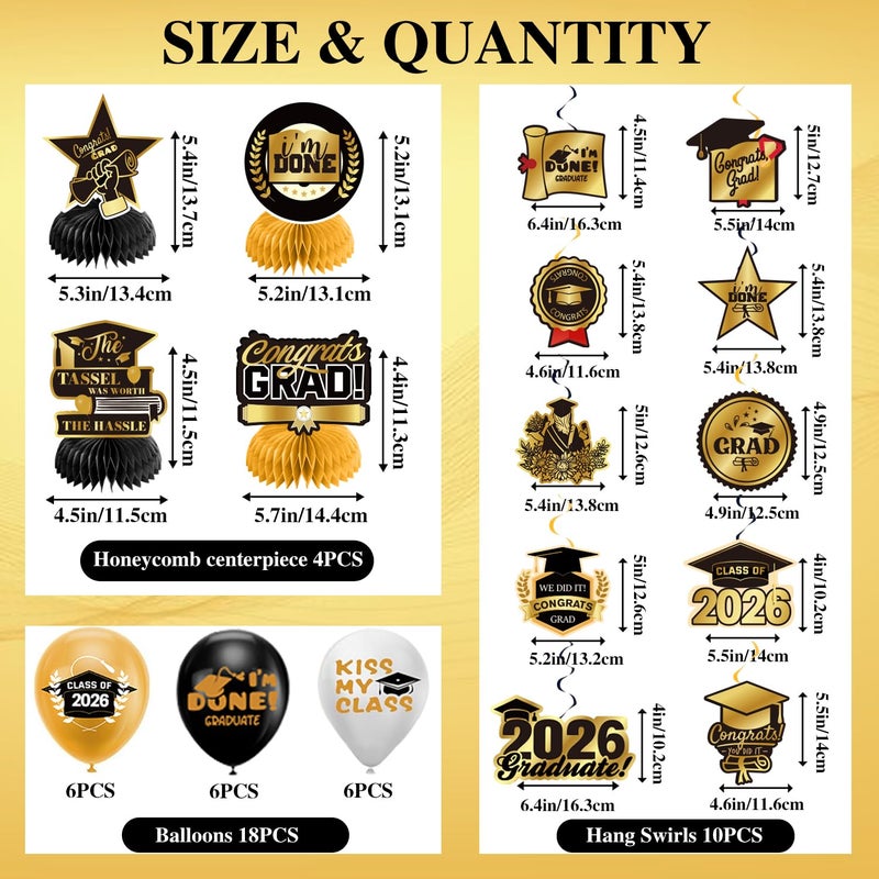 Zerunyiw Graduation Decorations 2026 Gold Themed Set - Congrats Grad Banner, Class of 2026 Backdrop, Balloons & Streamers Kit - Complete Party Supplies for High School & College Celebrations - Image 4