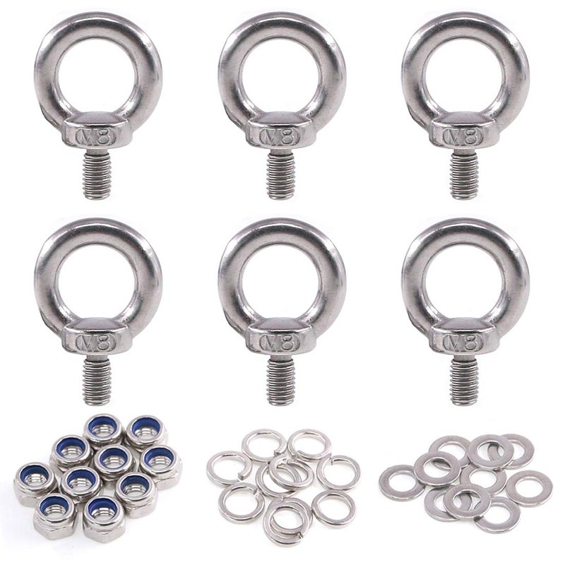 Glarks 36Pcs 304 Stainless Steel M8 Male Thread Machinery Shoulder Lifting Ring Eye Bolt with Lock Nuts/Lock Washers/Flat Washers Set - Image 1