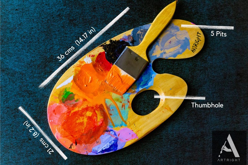 ArtRight Wooden Painting Palette - 36x21cm Handmade Paint Palette with Thumb Hole for Acrylic, Oil, Gouache Watercolor Painting - for Professional Artists, Art Enthusiasts & Kids - Image 2