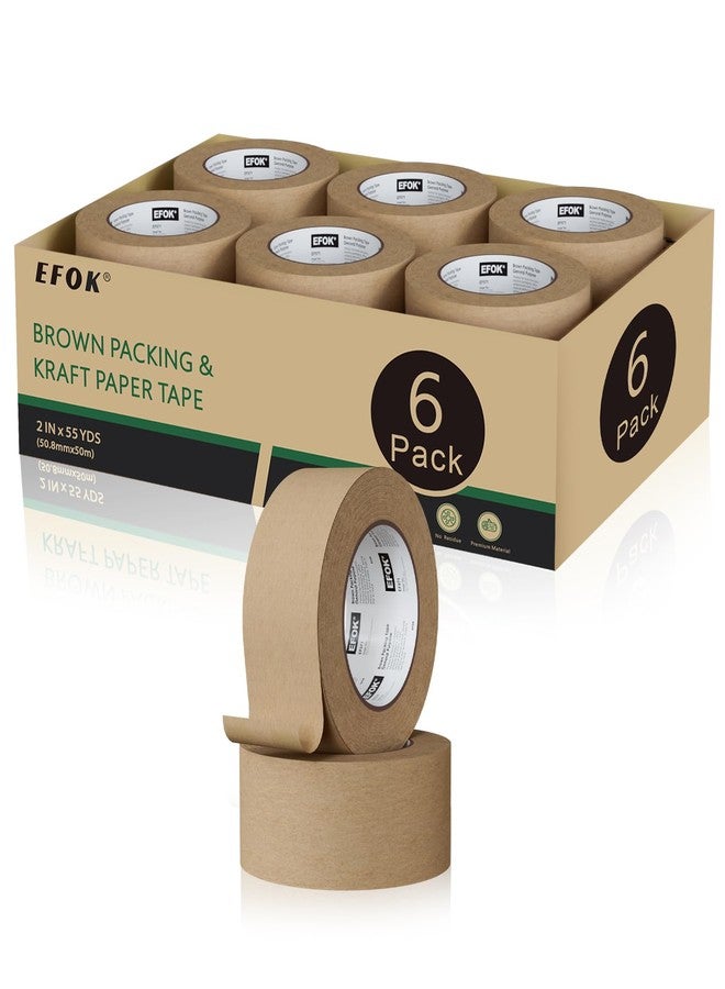 EFOK 6 Rolls Brown Packing Tape 2 Inch Bulk, 2025 Upgrade Kraft Paper Packaging Tape, 2 Inch x 55 Yards, Cardboard Shipping for Packing Boxes, Tear by Hand for Express Parcels & Office Use - Image 1