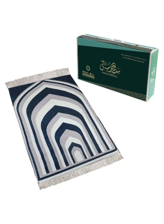 سندس سجادة صلاة تركية فاخرة من سندس رويال، مزودة بثلاث طبقات من إسفنج الذاكرة - سجادة صلاة إسلامية فاخرة لدعم الركبة والمفاصل، فائقة النعومة والثبات، مثالية للاستخدام المنزلي والمسجد (120 × 70 سم) - أزرق - Image 1