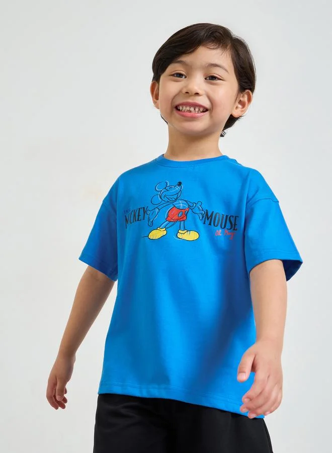Styli Boys Blue Oversized Mickey Mouse Print T-Shirt