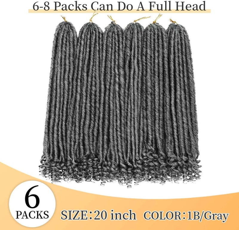 MODERN QUEEN 6 Packs Goddess Locs Crochet Hair, 20 Inch Straight Faux Locs Crochet Braids, Pre-Looped Curly Soft Synthetic Ombre Braiding Hair Extensions for Black Women(20 Inch, 6 Packs, 1B/Gray#) - Image 2