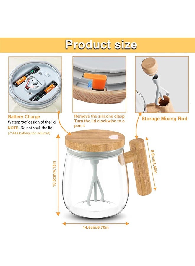 لينند كوب قهوة ذاتي التحريك مع غطاء، كوب خلط كهربائي 400 مل، كوب قهوة ذاتي التحريك، كوب قهوة من زجاج بوروسيليكات عالي، كوب دوار للمكتب المنزلي، مناسب لمسحوق القهوة/الحليب/البروتين - Image 3