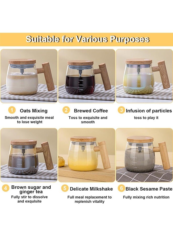 لينند كوب قهوة ذاتي التحريك مع غطاء، كوب خلط كهربائي 400 مل، كوب قهوة ذاتي التحريك، كوب قهوة من زجاج بوروسيليكات عالي، كوب دوار للمكتب المنزلي، مناسب لمسحوق القهوة/الحليب/البروتين - Image 4