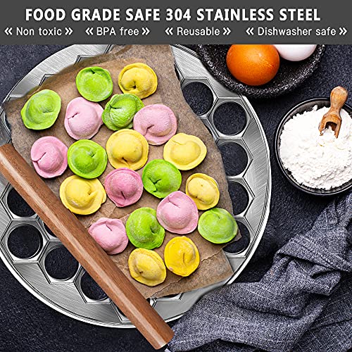 Worldity Ravioli Dumpling Mold, Food Grade Safe Dumplings Maker, Russian Pelmeni Maker with 37 Holes Double, Pastry Ravioli Wheel Cutter and Roller Pin for Making Dumplings Ravioli - Image 4