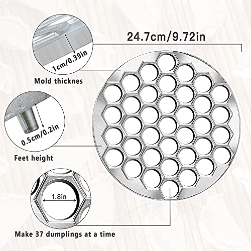 Worldity Ravioli Dumpling Mold, Food Grade Safe Dumplings Maker, Russian Pelmeni Maker with 37 Holes Double, Pastry Ravioli Wheel Cutter and Roller Pin for Making Dumplings Ravioli - Image 2