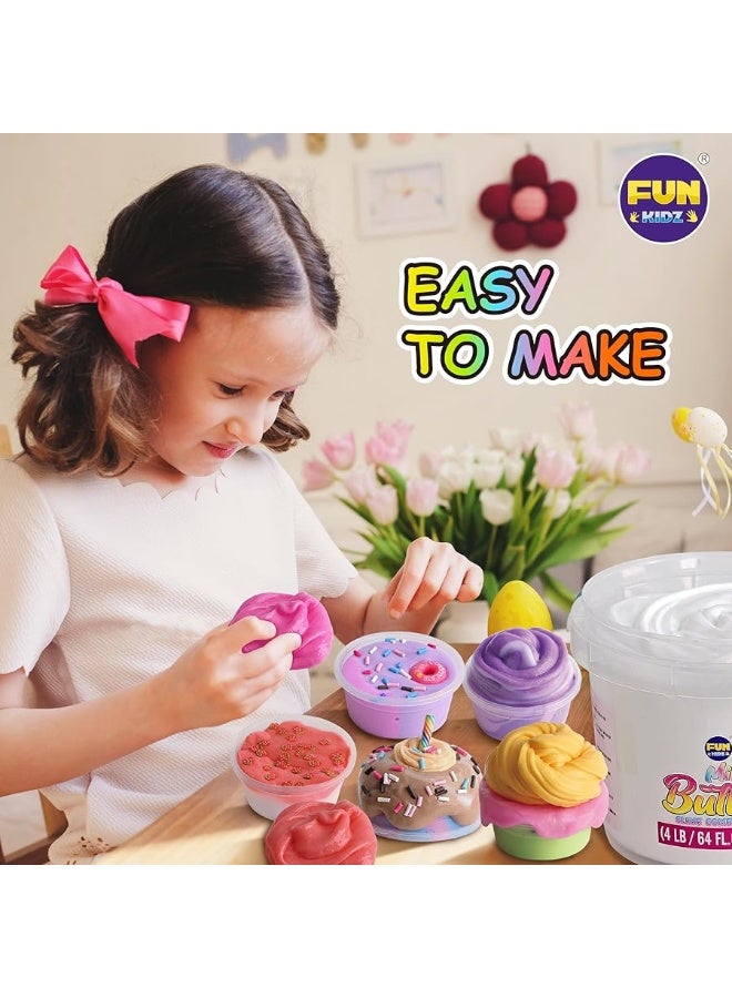 FUN KIDZ دلو سلايم زبدة حليبي 4 رطل هدية للفتيات، FunKidz 64 أونصة سائلة عملاقة سلايم أبيض ناعم جاهز برائحة مع 29 إضافة متنوعة هدية عيد ميلاد مثالية للأطفال من عمر 6 سنوات فما فوق - Image 2