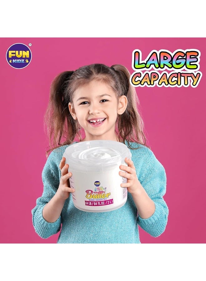 FUN KIDZ دلو سلايم زبدة حليبي 4 رطل هدية للفتيات، FunKidz 64 أونصة سائلة عملاقة سلايم أبيض ناعم جاهز برائحة مع 29 إضافة متنوعة هدية عيد ميلاد مثالية للأطفال من عمر 6 سنوات فما فوق - Image 3