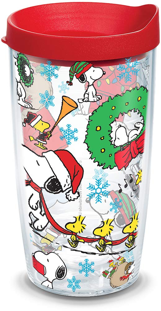 Tervis Peanuts Christmas Collage Made in USA Double Walled Insulated Tumbler Travel Cup Keeps Drinks Cold  Hot 16oz Classic