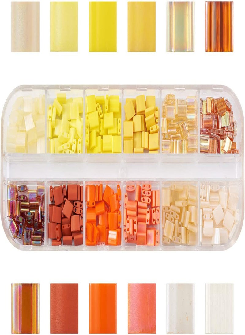 GGOOT Pandahall 336pcs Glass Tila Beads 12 Colors 2-Hole Square 5mm Seed Beads for DIY Bracelets Pendants Necklaces Earrings Making(Yellow)  - Image 1
