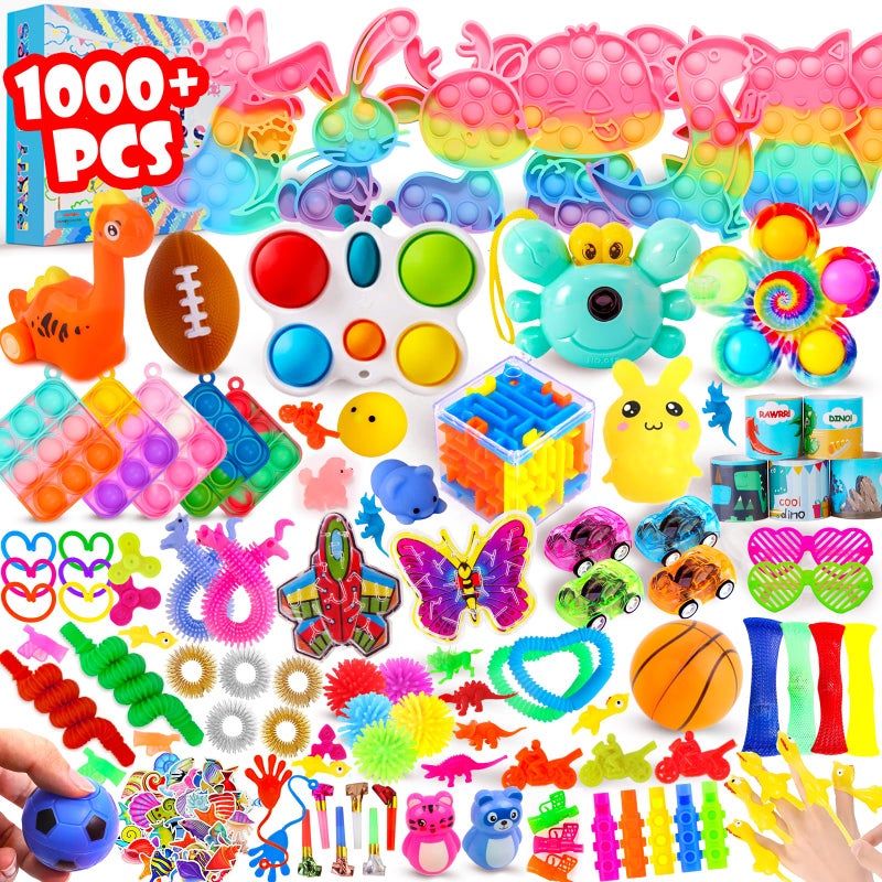 DKZ 1000Pcs Fidget Toys Pack, Bulk Party Favors for Kids, Stocking Stuffers, Treasure Box Chest, Birthday Party, Classroom Carnival Prizes, Pinata Stuffers, Goodie Bag Stuffers, Stress Relief, Sensory Toy - Image 1