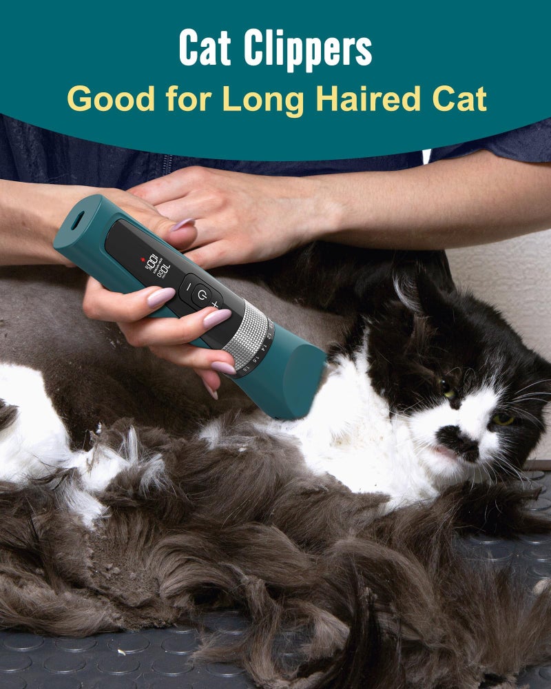 oneisall Cat Clippers for Matted Hair, 5-Speed Quiet Cat Grooming kit, Cordless Pet Shaver for Long Hair,Waterproof Pet Hair Trimmer, Pet Clippers for Cats(Green) - Image 3