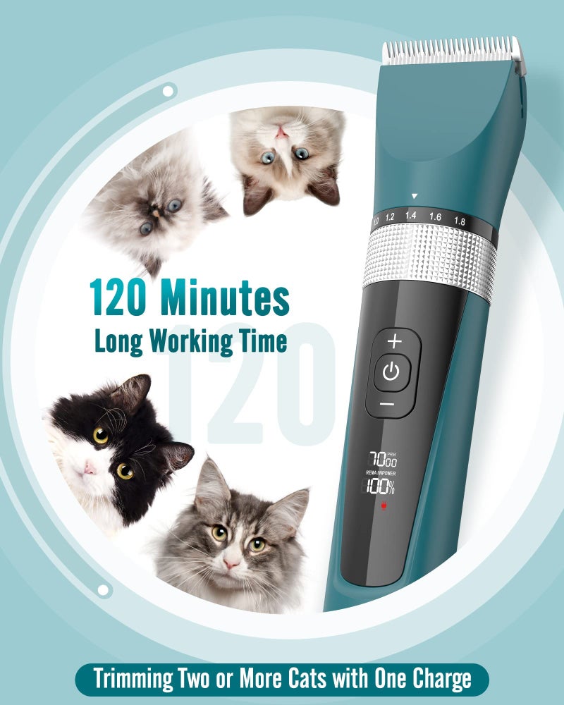 oneisall Cat Clippers for Matted Hair, 5-Speed Quiet Cat Grooming kit, Cordless Pet Shaver for Long Hair,Waterproof Pet Hair Trimmer, Pet Clippers for Cats(Green) - Image 5