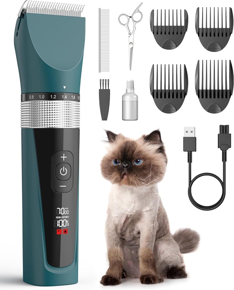 oneisall Cat Clippers for Matted Hair, 5-Speed Quiet Cat Grooming kit, Cordless Pet Shaver for Long Hair,Waterproof Pet Hair Trimmer, Pet Clippers for Cats(Green) - Image 1