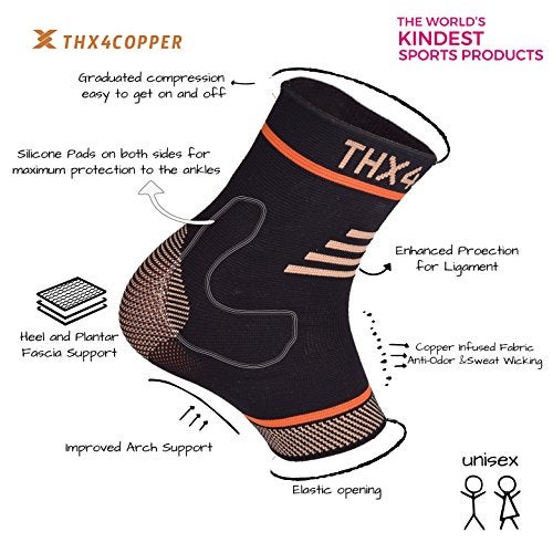 THX4COPPER Infused Compression Ankle Brace,Silicone Ankle Sleeve Support, Pain Relief from Plantar Fasciitis, Achilles Tendonitis- Reduce Foot Swelling&Prevent Ankle Injuries - (Single) - Image 5