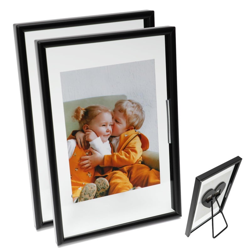 أهاجو Ahago Black Floating Frame (4 "" x6 "" مجموعة رأسية 2) مع Heart Stand For Picture 3x5 2x3 1x2 Modern Minimalist Style Frames Mift For Festival Home أو Wedding - Image 1