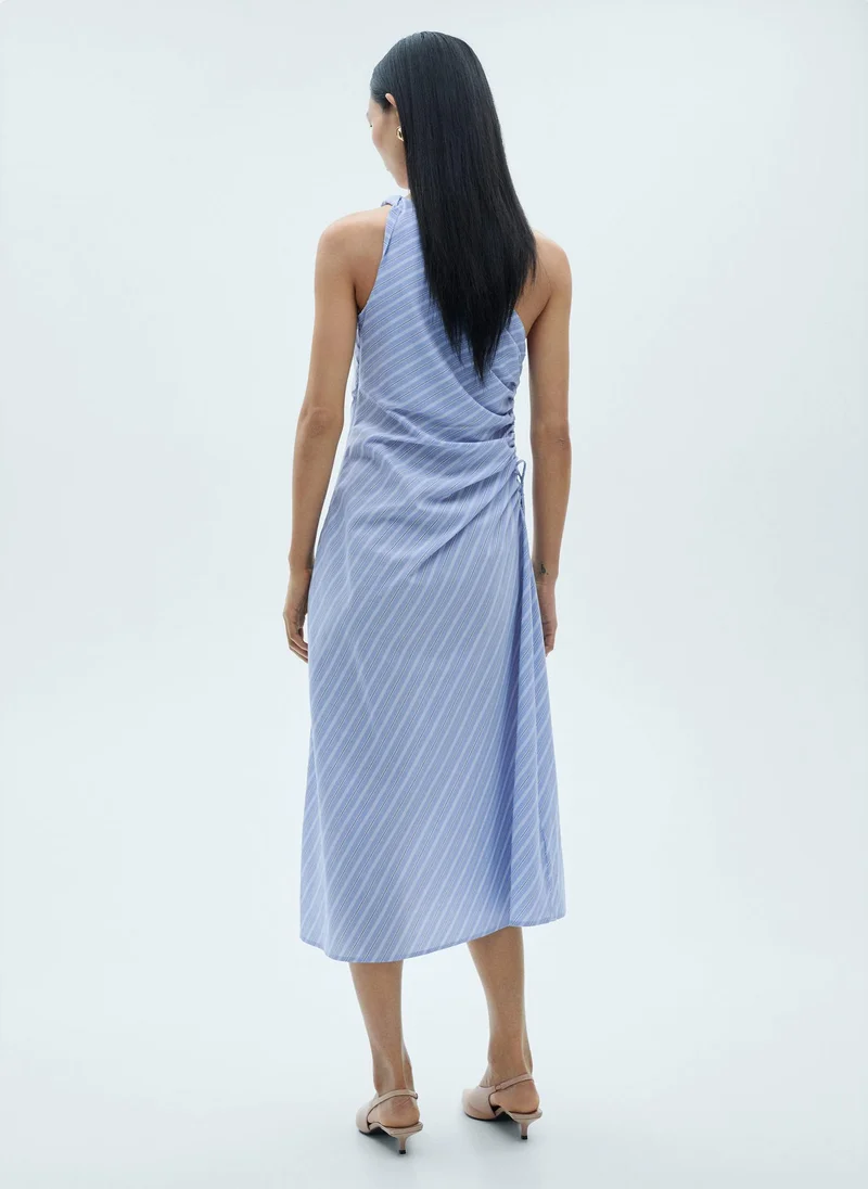 MANGO Striped Draped Asymmetrical Dress