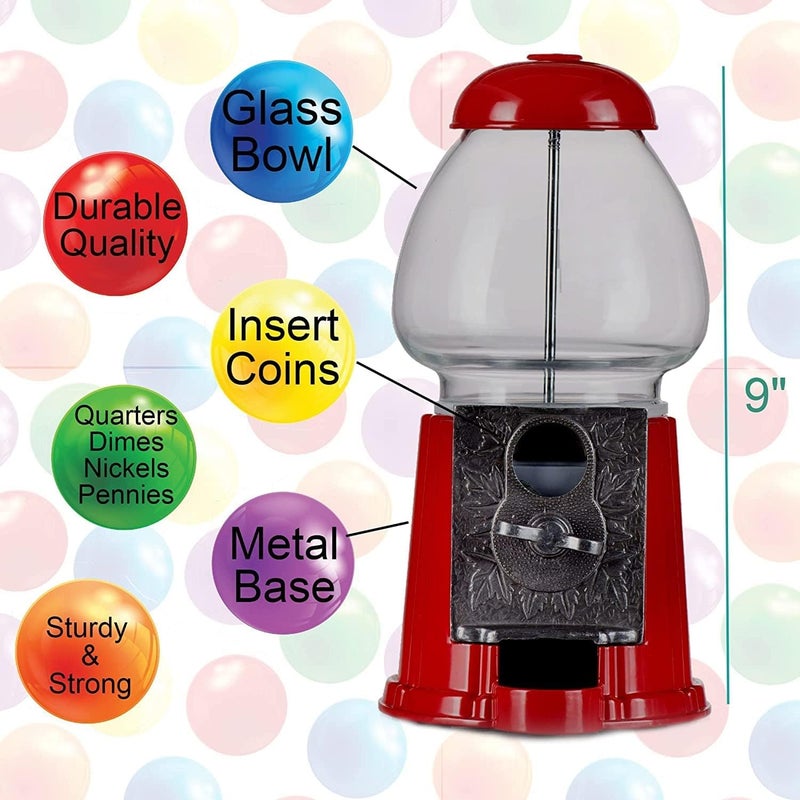 PlayO Gumball Machine for Kids 9" - Heavy Duty Metal with Glass - Christmas Antique Style Bubble Gum Machine - Kids Coin Operated Toy Bank for USA Coins - Candy Dispenser - Playo  - Image 2