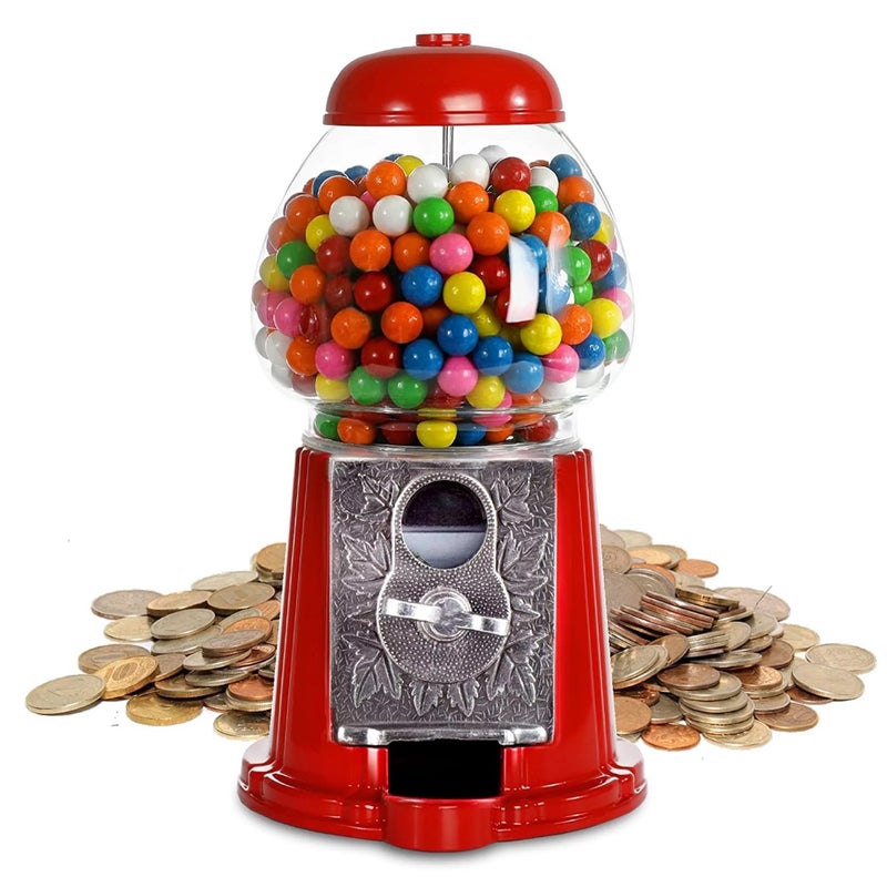 PlayO Gumball Machine for Kids 9" - Heavy Duty Metal with Glass - Christmas Antique Style Bubble Gum Machine - Kids Coin Operated Toy Bank for USA Coins - Candy Dispenser - Playo  - Image 1