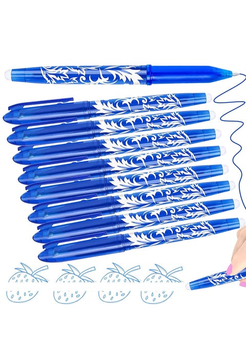 8 Pack Erasable Pens - Rub Out Gel Pens with Erasers, 0.5mm Erasable Writing Pens for Kids and Adults, Perfect for School Supplies and Office Stationery (Blue)