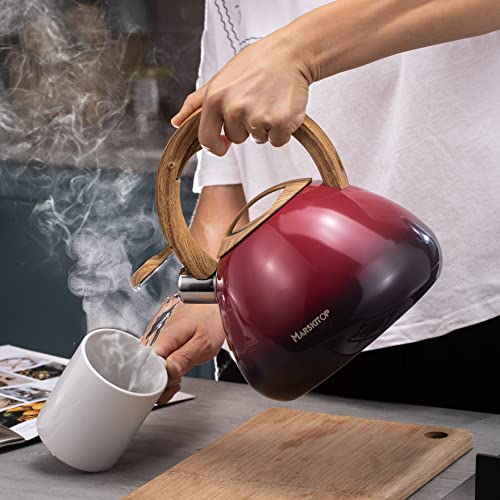 MARSKITOP Whistling Tea Kettle for Stove Top, Food Grade Stainless Steel Tea Kettle Teapot for Stovetop with Anti-Hot Ergonomic Handle, 2.6 Quart, Red - Image 5