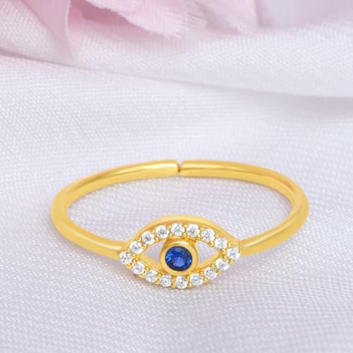 ZAVYA 925 Sterling Silver Evil Eye Gold Plated Ring | Gifts For Women And Girls | With Certificate of Authenticity and 925 Hallmark - Image 2