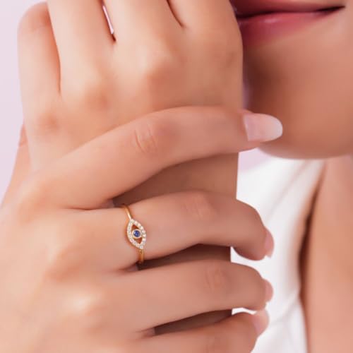 ZAVYA 925 Sterling Silver Evil Eye Gold Plated Ring | Gifts For Women And Girls | With Certificate of Authenticity and 925 Hallmark - Image 4