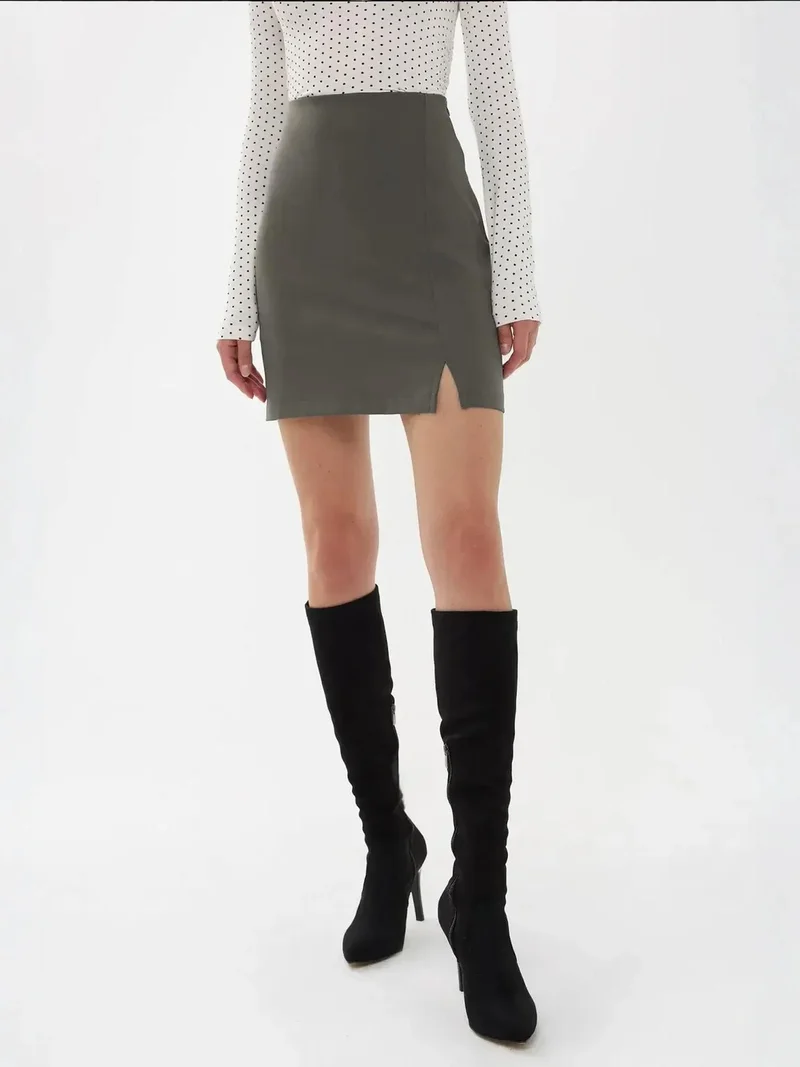 HICCUP Grey High-Waist Side-Slit Skirt for Women | Best Price UAE