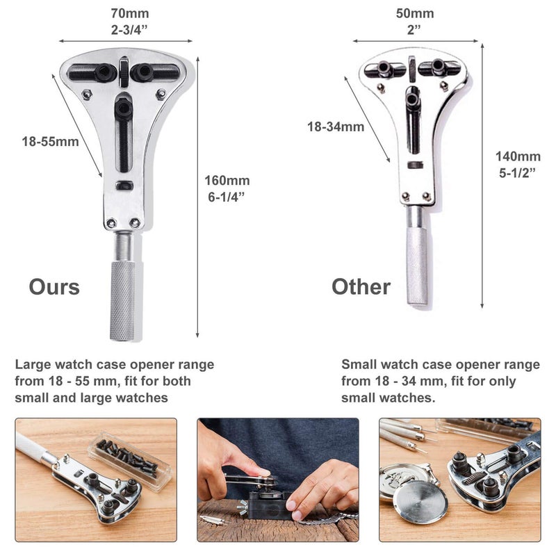 anezus طقم إصلاح الساعات، 187 قطعة طقم أدوات الساعات مع أدوات إزالة دبابيس روابط الساعات وأدوات إزالة ظهر الساعة لإزالة حزام الساعة، استبدال بطارية الساعة، ضبط حزام الساعة، إصلاح الساعة - Image 3
