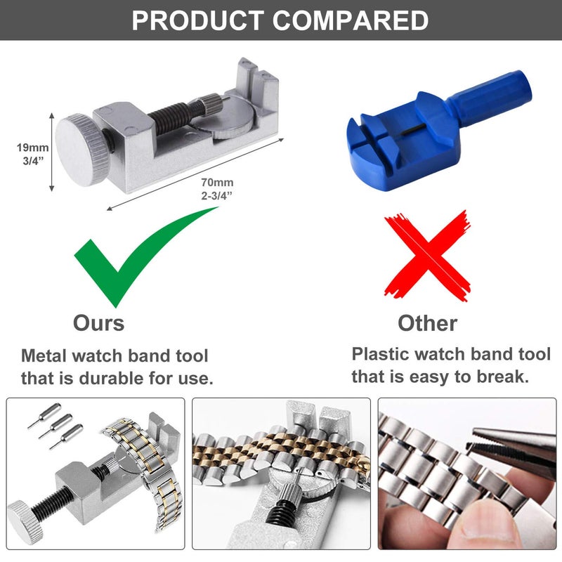 anezus طقم إصلاح الساعات، 187 قطعة طقم أدوات الساعات مع أدوات إزالة دبابيس روابط الساعات وأدوات إزالة ظهر الساعة لإزالة حزام الساعة، استبدال بطارية الساعة، ضبط حزام الساعة، إصلاح الساعة - Image 4